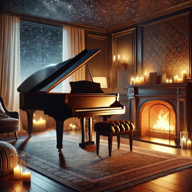 Night Piano & Fireplace - Alternative Jazz Lounge